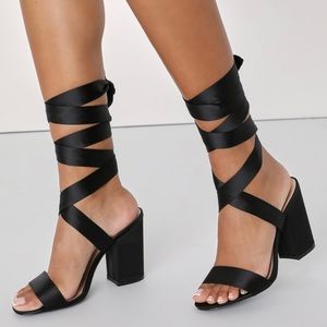 LULUS Alta Satin Lace-Up Heels